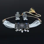Elegant Pearl & Oxidized Choker Necklace Set with Matching Earrings - Image 4