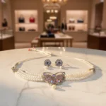 Pearl & Stone Butterfly Choker Necklace Set with Matching Stud Earrings for Women - Image 2