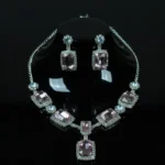 Pink Stone Statement Necklace | Elegant Silver Plated Choker - Image 4