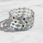 Sparkling Silver Plated Bangle Set with Colorful Rhinestones | Women's Fashion Jewellery - Image 3