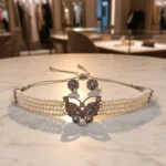 Pearl & Stone Butterfly Choker Necklace Set with Matching Stud Earrings for Women - Image 3