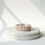 Pink & White Crystal Beaded Bangles Set for Women | Fashionable Alloy Bracelets - Image 4