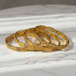 Exquisite Gold-Plated Floral Bangles Set with Diamond Accents  - Image 5