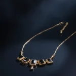 Elegant Gold Plated Necklace with Black Onyx Style Stones & Cubic Zirconia - Image 6