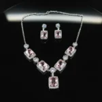 Pink Stone Statement Necklace | Elegant Silver Plated Choker - Image 5