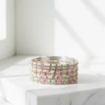 Pink & White Crystal Beaded Bangles Set for Women | Fashionable Alloy Bracelets - Image 6