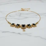 Elegant Gold Plated Necklace with Black Onyx Style Stones & Cubic Zirconia - Image 2