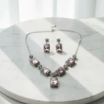 Pink Stone Statement Necklace | Elegant Silver Plated Choker - Image 6