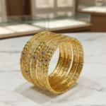 Gold Plated Bangles with Floral & Stone Embellishments - Image 6
