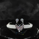 Pearl & Stone Butterfly Choker Necklace Set with Matching Stud Earrings for Women