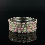 Pink & White Crystal Beaded Bangles Set for Women | Fashionable Alloy Bracelets - Image 7