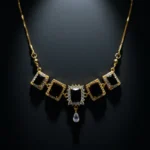 Elegant Gold Plated Necklace with Black Onyx Style Stones & Cubic Zirconia
