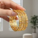 Elegant Gold-Plated/Gold Bangles with Patterned Design and Stone Embellishments - Image 8