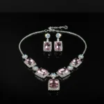 Pink Stone Statement Necklace | Elegant Silver Plated Choker - Image 9