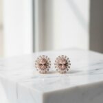 Rose Gold Plated Stud Earrings with Pink Stone & White Accents - Elegant & Stylish - Image 2