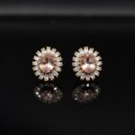 Rose Gold Plated Stud Earrings with Pink Stone & White Accents - Elegant & Stylish