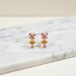 Elegant Pink Sapphire/Cubic Zirconia Gold Plated Flower Drop Earrings - Image 2