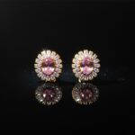 Rose Gold Plated Stud Earrings with Pink Stone & White Accents - Elegant & Stylish - Image 4