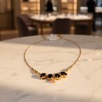 Elegant Gold Plated Black Stone Necklace with CZ Accents for Women - Image 2