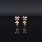 Elegant Pink Sapphire/Cubic Zirconia Gold Plated Flower Drop Earrings