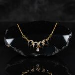 Elegant Gold Plated Black Stone Necklace with CZ Accents for Women