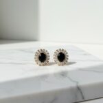 Black Onyx & Cubic Zirconia Stud Earrings for Women - Elegant Gold Plated Jewelry 