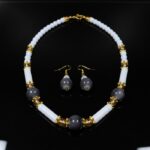Elegant White & Black Beads Necklace Set with Earrings – Fashion Jewelry for Women