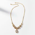 Elegant Gold Plated Flower Design Necklace with Sparkling Stone Pendant for Women - Image 3