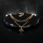 Elegant Layered Gold Chain Necklace with Black Beads & Clover Pendant - Women's Fashion Jewelry