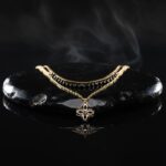 Elegant Layered Gold Chain Necklace with Black Beads & Clover Pendant - Women's Fashion Jewelry - Image 3