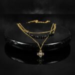 Elegant Layered Gold Chain Necklace with Black Beads & Clover Pendant - Women's Fashion Jewelry - Image 4