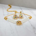 Elegant Gold-Plated Pearl & Red Stone Choker Necklace Set with Earrings for Women  - Image 4