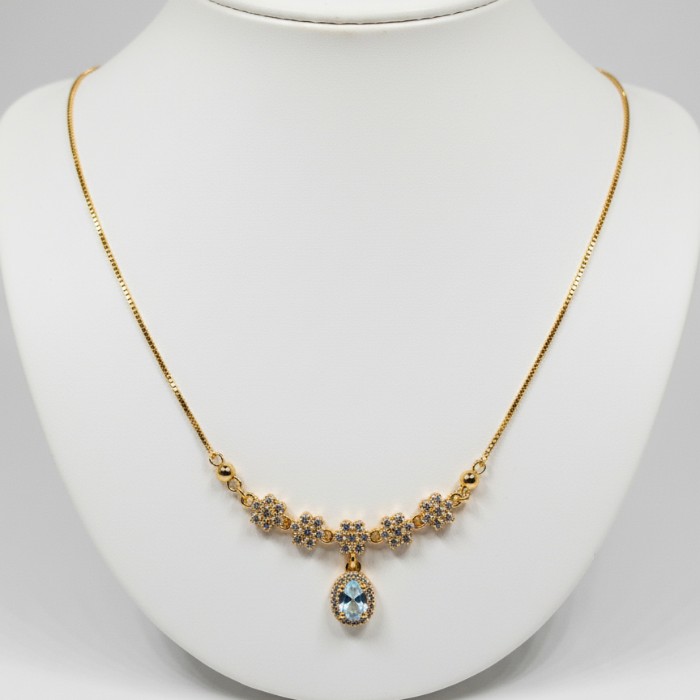 optishrink_4 Elegant Gold Plated Flower Design Necklace with Sparkling Stone Pendant for Women - Image 1