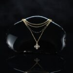 Elegant Layered Gold Chain Necklace with Black Beads & Clover Pendant - Women's Fashion Jewelry - Image 5