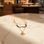 Elegant Layered Gold Chain Necklace with Black Beads & Clover Pendant - Women's Fashion Jewelry - Image 6