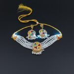 Elegant Gold-Plated Pearl & Red Stone Choker Necklace Set with Earrings for Women  - Image 5