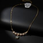 Elegant Gold Plated Flower Design Necklace with Sparkling Stone Pendant for Women - Image 7