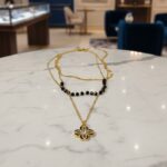 Elegant Layered Gold Chain Necklace with Black Beads & Clover Pendant - Women's Fashion Jewelry - Image 7