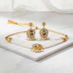 Elegant Gold-Plated Pearl & Red Stone Choker Necklace Set with Earrings for Women  - Image 6